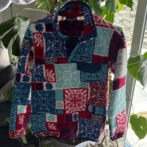 Patagonia Synchilla Patchwork Fleece in Red, Blue, and White
